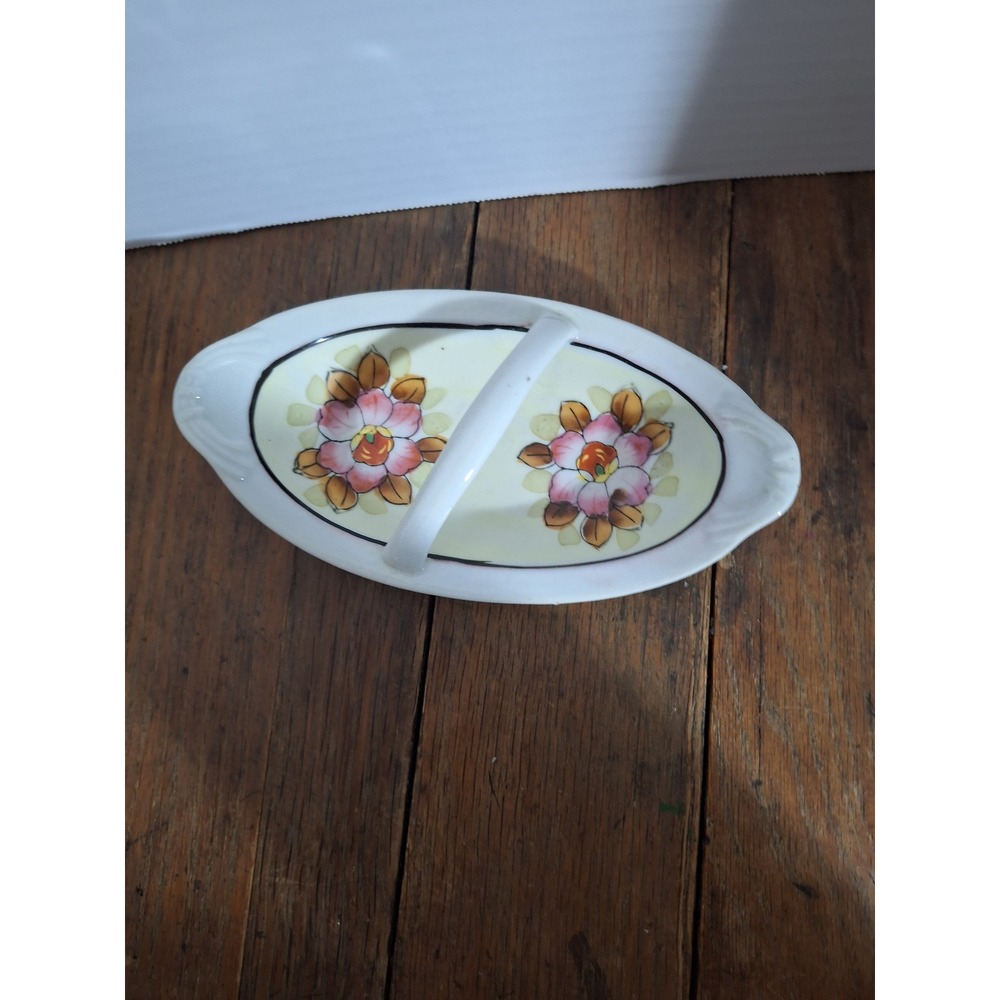 Vintage Hand Painted Japan Porcelain Floral Nappy Dish Handle Scalloped Edge‎ - Picture 5 of 7